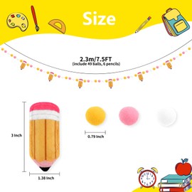 Arosche Back to School Decorations 7.5 Ft Felt Pompom Banner Cute 3D Pencil Felt Ball Pre-Assembled Hanging Banner Welcome Back to School Garland for Classroom, Mantle, Wall, Party Supplies