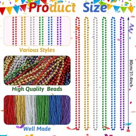 Kigeli 300 Pcs Assorted Mardi Gras Beads Necklace Bulk 31.4inch 7mmCarnival Beaded Necklaces for Christmas Mardi Gras Festivals, Night Club Dress up Events (Multicolor,Elegant)
