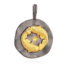 NKlaus Pisces Zodiac Pendant 17 mm 925 Silver Zodiac Black Gold Amulet 13983, Sterling Silver