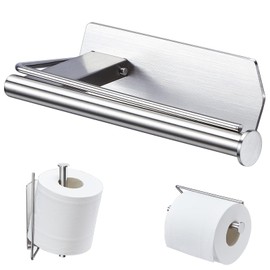 Toilet Paper Holder Wall Mount, Toilet Paper Storage SUS304 Stainless Steel, Adhesive Rustproof Toilet Paper Roll Holder Wall Mounted, Large Roll Hanging Holder for Bathroom, Kitchen, Washroom RV