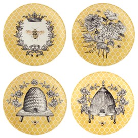 Certified International French Bees 9" Salad/Dessert Plates,Set of 4, Multicolor