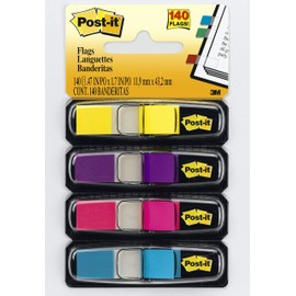 Post-it Index Small Flags, Pack of 4 Dispensers, 35 Flags per Dispenser,11.9 mm x 43.2 mm, Yellow, Purple, Pink, Blue Color - To Mark, Highlight or Color Code Important Information