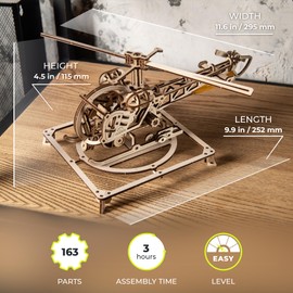 UGEARS Mini Helicopter - 3D Wooden Puzzle Buildings Kit - Unique Puzzles Brain Teaser and Model Building Sets for Adults - Realistic Mechanical Model - 3D Wooden Puzzles for Adults and Teens