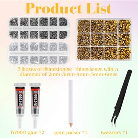 ASTARON Black Gold Resin Rhinestones for Crafting, 2mm-6mm Mixed Flatback Resin Gemstones for Crafts Gems Bulk Jelly AB Bedazzling Diamonds with Glue for Nails, Tumblers, Mugs Decoration