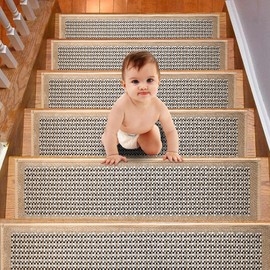 Luriseminger 7pc Stair Treads for Wooden Steps Indoor, Non Slip Step Mats with Rubber Backing, Reusable Staircase Step, Stair Runner Rugs for Pet Dog, Elders and Kids (8"x30", Grey)