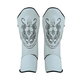 Playwell Matte White "Twin Tiger" Muay Thai Shin Guards - Pair (Medium)