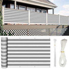 AOMGD 3'x16' Balcony Privacy Screen, Privacy Fence Covering Panels for Outside 90% Visibility Blockage,3 FT Height for Deck,Patio,Backyard,Outdoor Pool,Porch,Railing (Grey and White Stripes)