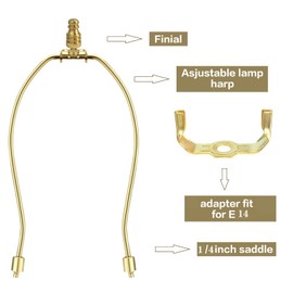 GIGIVOSHA Lamp Shade Harp Holder for Table and Floor Lamps,2 Set Heavy Duty Detachable Lamp Shades Bracket with 3/8 Standard Saddle and Lamp finials (Polished Brass, 10 Inch)