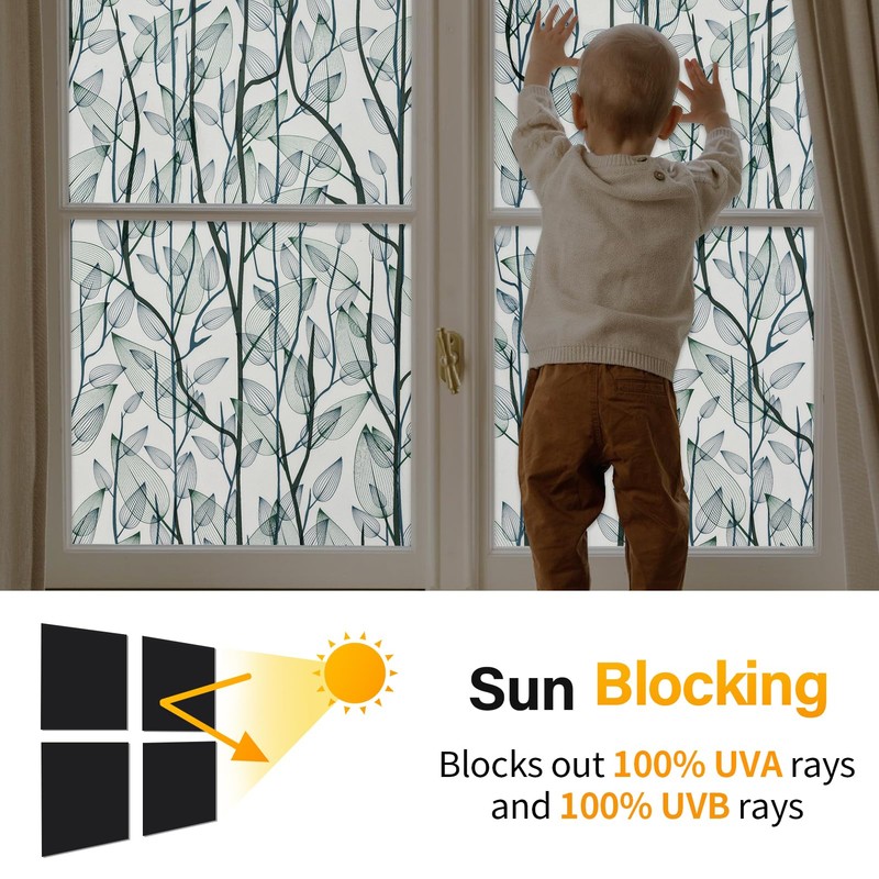 Leaf Pattern Window Tint with Installation Tools, Blackout Window Cover,