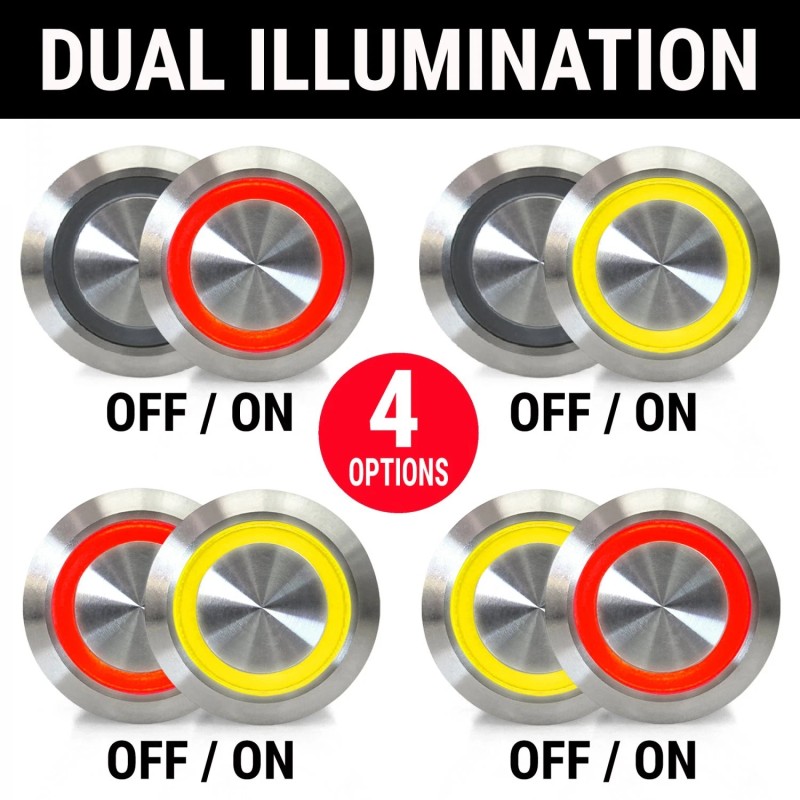 AutoLöc Power Accessories 22mm Billet 12V Momentary Push Button Switch