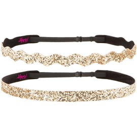 Hipsy PETITE Size, Adjustable No Slip Sparkly Bling Mixed 2pk Headbands for Women Girls & Teens (Bling Glitter Mixed Gold)