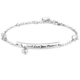 NinaMaid Mother's Day women's bracelet women's 925 sterling silver bracelet with engraving ‘I Love You Mom’ sparkling Zirconia Mother’s Day gift