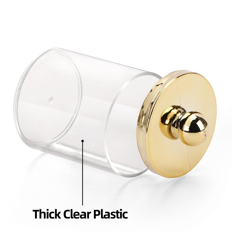 Tbestmax 10oz Qtips Holder - Plastic Apothecary Jar with Gold