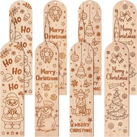 Dianelhall Pack of 8 Christmas Bookmarks 18 x 4.5 cm Wooden Bookmarks with Engraving Snowman Santa Claus Reindeer Christmas Tree Christmas Gift for Book Lovers Woman Man Thanksgiving Day