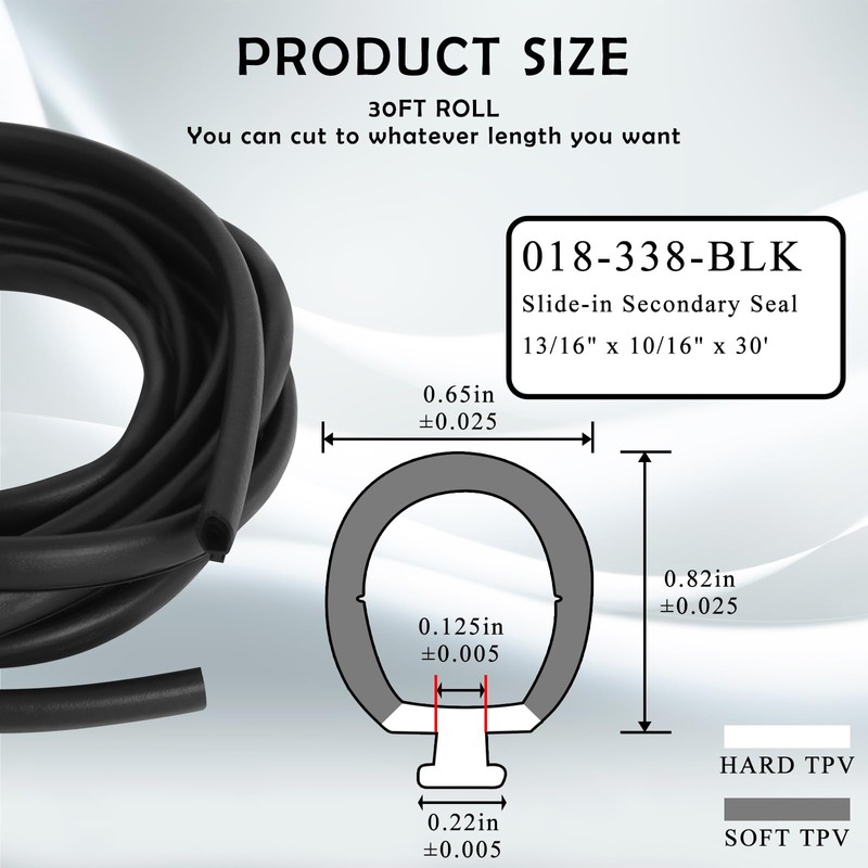 Wadoy 018-338-BLK RV Slide Out Seal 30 Ft, Weather Stripping