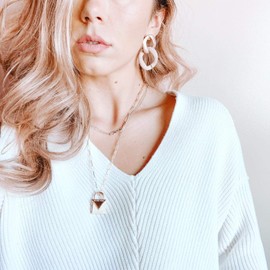 BOUTIQUELOVIN 14K Gold Plated Long Paperclip Oval Link Chain Necklaces Bracelet Set for Women Layering Necklaces for Men