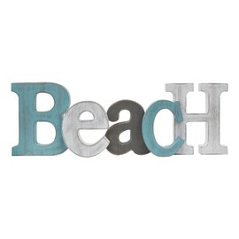 Morning View Wooden Beach Sign Decorative Hanging Word Signs Table Top Cutout Block Letters Standing Beach Letter Sign Wall Decor for Bathroom Living Room Home Decor Shelf Mantel (Aqua)