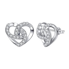 April Birthstone Heart Earrings for Women Moissanite Celtic Heart CZ Earrings 925 Sterling Silver Dainty Birthstone CZ Stud Earrings for Friends