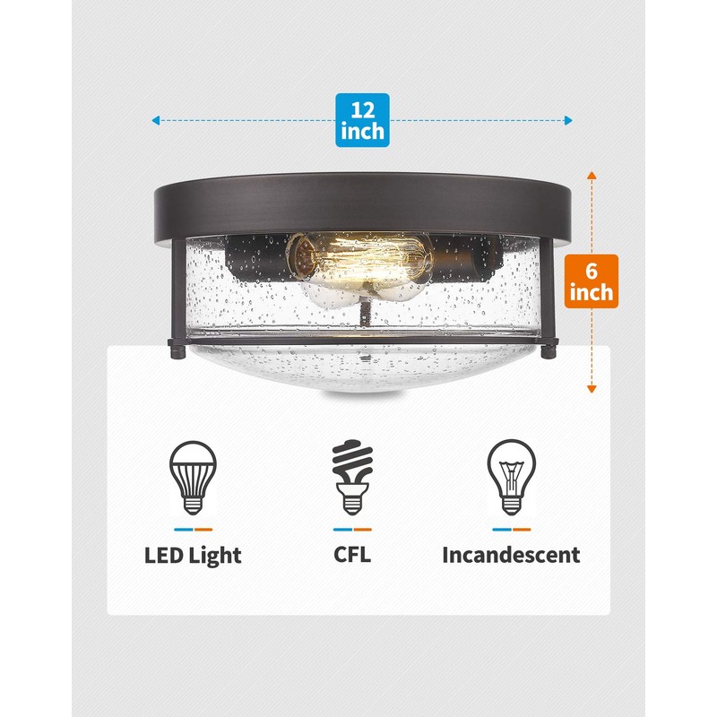 FEMILA Flush Mount Lighting Fixture, 12inch 2-Light Metal Ceiling Light