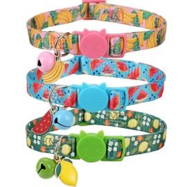BoomBone 3 Pack Cat Collar with Bell and Cute Fruit Pendants, Breakaway Summer Kitten Collars