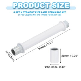 PATIKIL Straight Pipe Lamp Stems Rod Kit, 6 Set M10 Carbon Steel 80mm(3.15") Long Double End Thread Rod with Coupling Nuts Sleeve Connector for Table Lamps Chandeliers, White