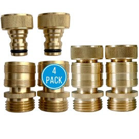 Quick Connector Garden Hose Fittings (4 Pack) - Leak Free - 3/4" Snap-On Water Hose Adapter for Quick Release - Solid Brass - Quick Connection Garden Hose Connectors