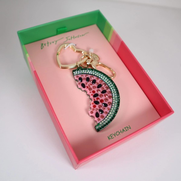 Betsey Johnson Crystal Watermelon Pink Key Fob Keychain Bag Charm