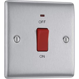 BG Electrical NBS74 Nexus Metal Double Pole Cooker Switch Brushed Stainless Steel Neon 45A
