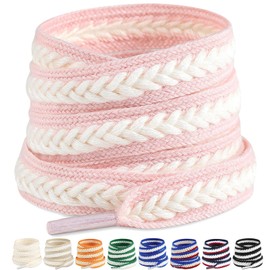 Handshop 2 pairs 3/5” flat braided shoe laces for sneakers, wide thick athletic shoelaces, cute replacement shoestrings Pink Cream 120