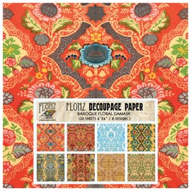Decoupage Paper Pack (24 Sheets 6"x6") Baroque Floral Damask FLONZ Vintage Styled Paper for Decoupage, Craft and Scrapbooking