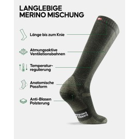 DANISH ENDURANCE Knee-High Merino Hiking Socks, Long Wool Socks, Knee Socks, Thermal Socks, Padded & Anti-Blister, Unisex, for Men and Women, Green