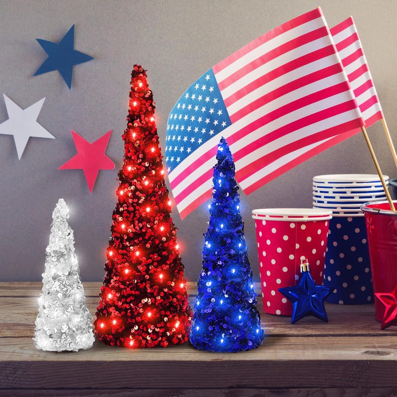 Ceenna 3 Pcs Independence Day Velvet Trees Set Independence Day
