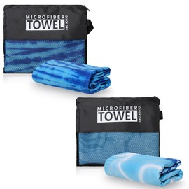 Microfibre Beach Towels for Adults Women Men Extra Large Lightweight Quick Dry Sand Free Travel Towel Double Sided Printing for Swim Sports with Mesh Bag 80×180cm Blue Tie Dye + A Turtle 2 Pack