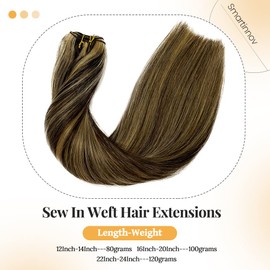 22 Inch Weft Hair Extensions Ombre Blonde Sew in Hair Bundles Medium Brown Highlight Honey Blonde 2/16 Human Hair Weft 120 Gram Straight Sew in Weft Hair Extensions Real Human Hair for Women