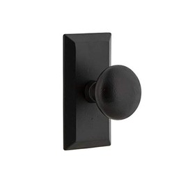 Ageless Iron Vale Plate Passage with Keep Knob in Black Iron - Universal Handing