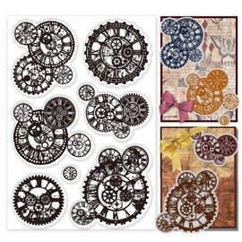 PH PandaHall Mechanical Gears Clear Stamp Craft Stamps Gear Patterns Rubber Stamps Steampunk Silicone Stamp for Scrapbooking Card Making Decoration Photo Crafting Supplies, 6.2x4.3 Inch
