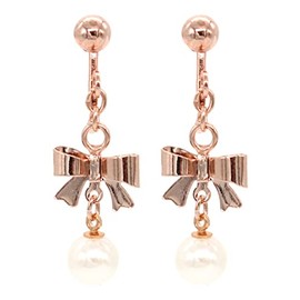 miwaki nife0023 E Women's Earrings, Ribbon, Metal, Pearl, Screw Type, Hypoallergenic, Made in Japan