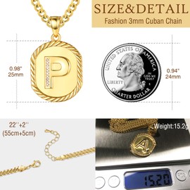 ADMETUS Initial Letter Pendant Necklace for Men Women Sterling Silver Letter P Pendant Necklace Gold P Initial Necklace Jewellery Gifts for Men Women