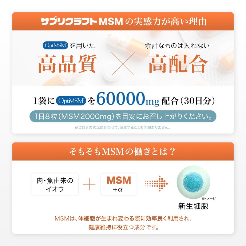 サプリクラフト MSM サプリメント 【タブレットタイプ】 OptiMSM 1日2000mg 30日分(240粒)