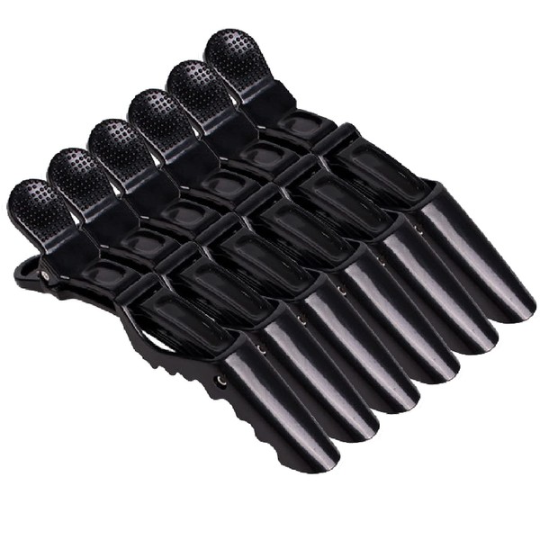 6 Peices Crocodile Hair Sectioning Clips Hairdressing Clips Professional Styling Hair Barrette Plastic Hair Clips for Women and Girls Salon Home Use (Black)