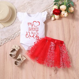 Loalirando My First Valentines Day Baby Girl Tutu Romper Dress Outfit Newborn Bodysuit Headband Bow Dress Tutu Skirt Outfits Sets (Red, 12-18 Months)