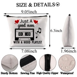 BDPWSS Funny Mom Quote Makeup Bag Just a Good Mom With a Hood Playlist Gangster Rap Mom Zipper Pouch (Mom hood playlist bag)