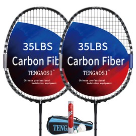 TENGAOSI Professional Badminton Racket Set of 2 Unisex-Adult ，The Racket is Made of Carbon Fiber High Tension Pre Strung Racquets(Black)