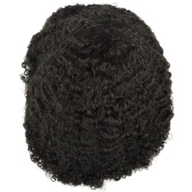 12MM Man Weave Hair Unit Black Men Afro Curly Toupee Full Poly Skin Pu Mens Toupee Human Hair System for Men Hair Piece