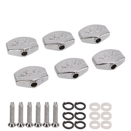 6Pcs Metal Carved Big Square Guitar Tuning Peg Buttons, Replacement Machine Head Knob, for Guitar Parts Replacement, with Screws and Spacers, Silver