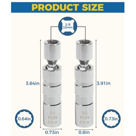Flaconi 2PCS Car Spark Plug Socket,Spark Plug Socket Set,Thin Wall Spark Plug Socket,12-Point Universal Joint Wrench,14MM and 16MM Magnetic Swivel Spark Plug Socket,Compatible with Motorcycle,Car,SUV
