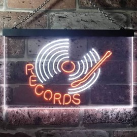 Records Turntable DJ Bar Dual Color LED Neon Sign White & Orange 12" x 8.5" st6s32-i3302-wo