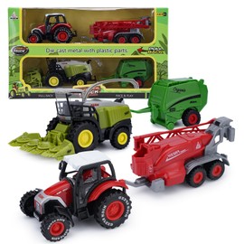 VBACALA Die-Cast Tractor Toy, Tractor with Trailer Combine Harvester Set, Combine Harvester Toy, Farm Vehicle Model Tractor Toy from 3 Years Boys Girls Children