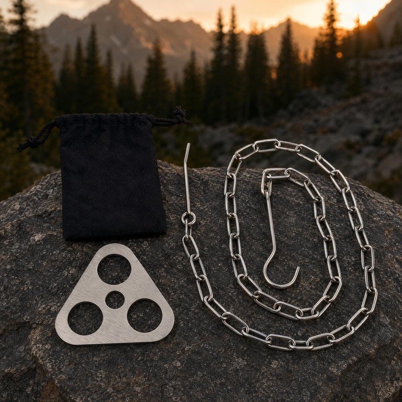 Folding Stainless Steel Tripod, Portable Camping Pot Hanger for Cooking
