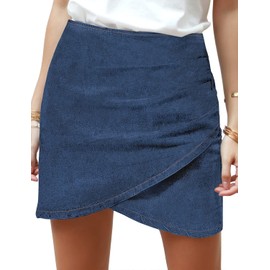 Roskiky Women's Tulip Hem Ruched Washed Casual Bodycon Short Denim Skirt, Light Cobalt Blue